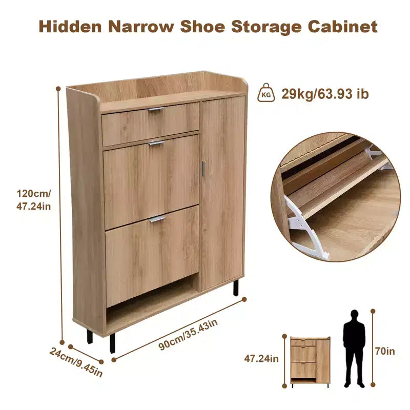 Fluted Shoe Cabinet with 2 Flip Drawers, 1 Drawer, 1 Side Cabinet, Adjustable Shelves for Entryway Living Room,