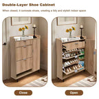 Meuble à chaussures cannelé avec 2 tiroirs à abattant, 1 tiroir, 1 meuble latéral, étagères réglables pour entrée et salon,