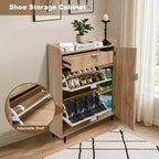 Meuble à chaussures cannelé avec 2 tiroirs à abattant, 1 tiroir, 1 meuble latéral, étagères réglables pour entrée et salon,