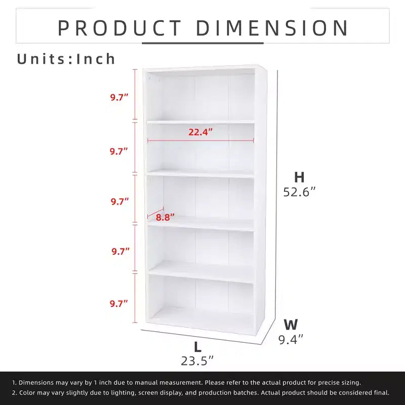 52.83 in. Tall Wood 5-Shelf Etagere Bookcase with Adjustable Shelves