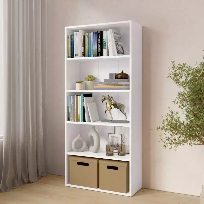 52.83 in. Tall Wood 5-Shelf Etagere Bookcase with Adjustable Shelves
