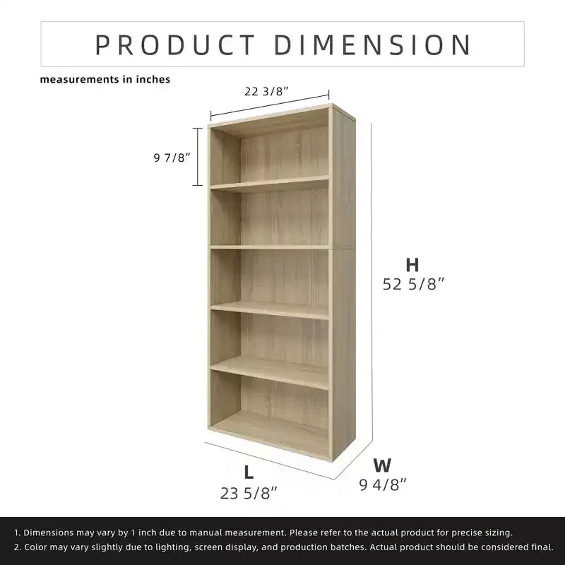 52.83 in. Tall Wood 5-Shelf Etagere Bookcase with Adjustable Shelves