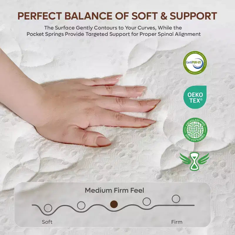 10" Twin Mattress, Hybrid Spring Memory Foam Mattress in a Box, Cooling Medium Firm, Pressure Relief