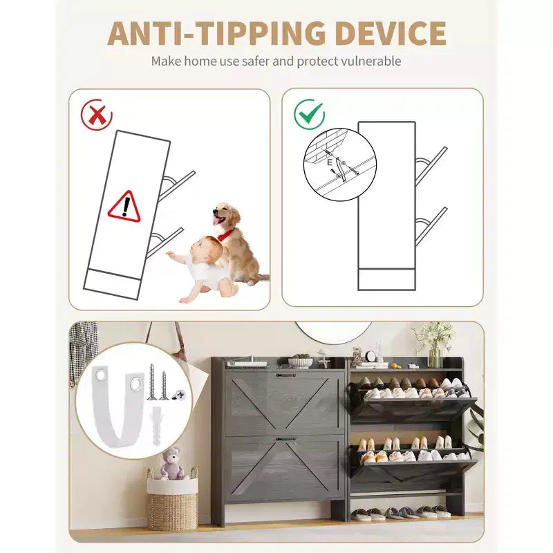 Shoe Cabinet with 2 Flip-Top Drawers, Freestanding Concealed Shoe Rack, Metal Handles, Slim Design for Hallway, Living Room