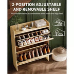 Meuble à chaussures avec 2 tiroirs basculants, étagère à chaussures dissimulée autoportante, poignées en métal, design fin pour couloir, salon