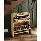 Meuble à chaussures avec 2 tiroirs basculants, étagère à chaussures dissimulée autoportante, poignées en métal, design fin pour couloir, salon