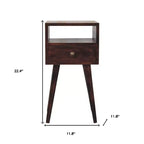 Table de chevet carrée à un tiroir en bois massif de noyer de 56 cm