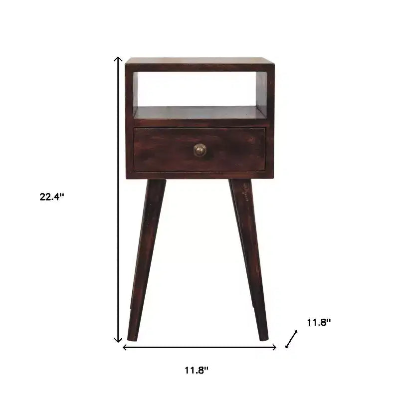22" Walnut Solid Wood Square One Drawer Nightstand