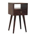 Table de chevet carrée à un tiroir en bois massif de noyer de 56 cm