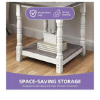Table d'appoint carrée rétro en bois avec 2 étagères ouvertes pour chambre à coucher, salon, organisateur de rangement, blanc