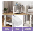 Table d'appoint carrée rétro en bois avec 2 étagères ouvertes pour chambre à coucher, salon, organisateur de rangement, blanc