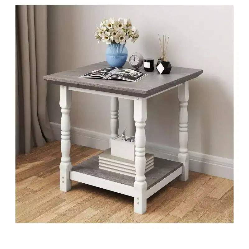 Wooden Retro Square Side Table with 2-Tier Open Shelves For Bedroom Living Room Storage Organizer, White