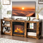 VINGLI Fireplace TV Stand for up to 70 inch TVs, Farmhouse Entertainment Center with Electric Fireplace Heater & Adjustable Shelves