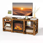 Meuble TV cheminée pour téléviseurs jusqu'à 70", meuble de divertissement style ferme avec chauffage électrique de cheminée et étagères réglables