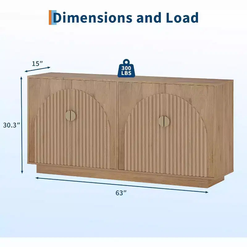 63" Modern Farmhouse Sideboard Buffet Cabinet with Arch Doors, Storage Console for Dining Room