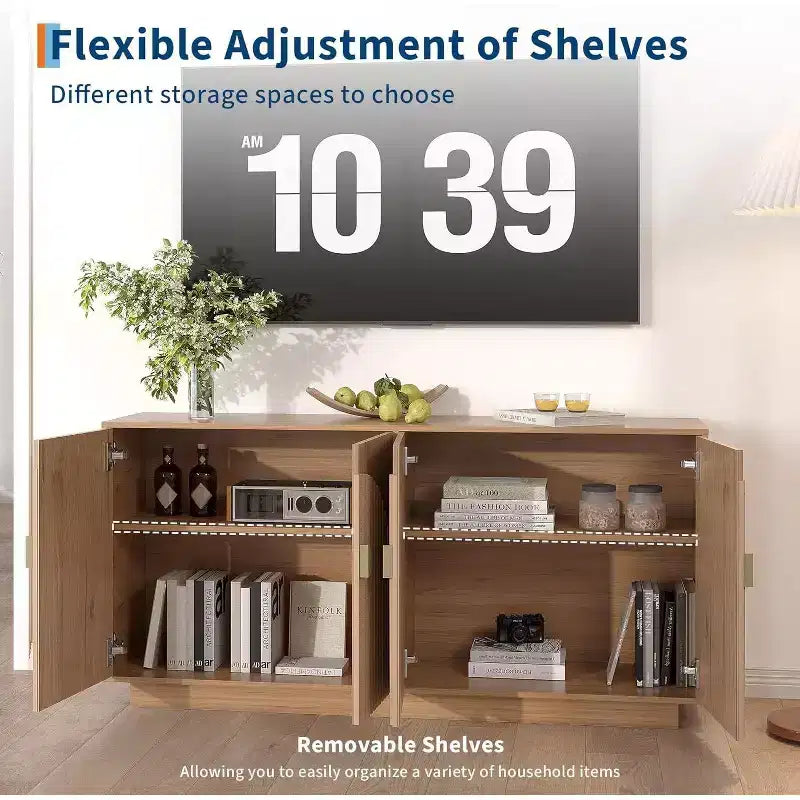 63" Modern Farmhouse Sideboard Buffet Cabinet with Arch Doors, Storage Console for Dining Room