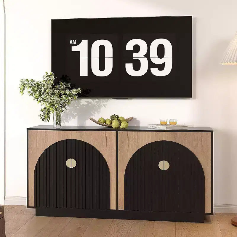 63" Modern Farmhouse Sideboard Buffet Cabinet with Arch Doors, Storage Console for Dining Room