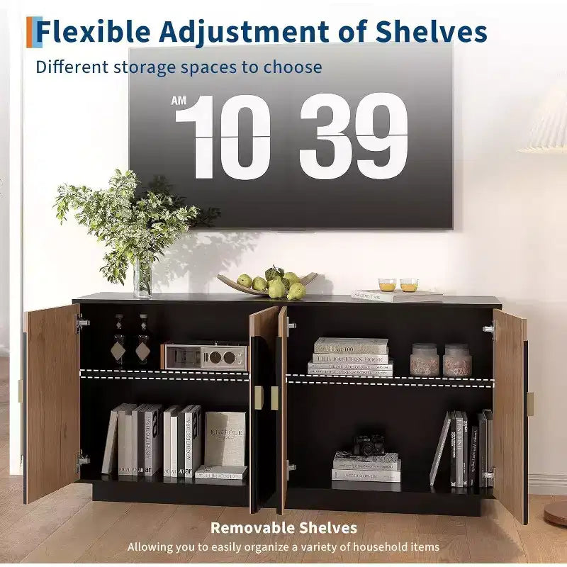 63" Modern Farmhouse Sideboard Buffet Cabinet with Arch Doors, Storage Console for Dining Room