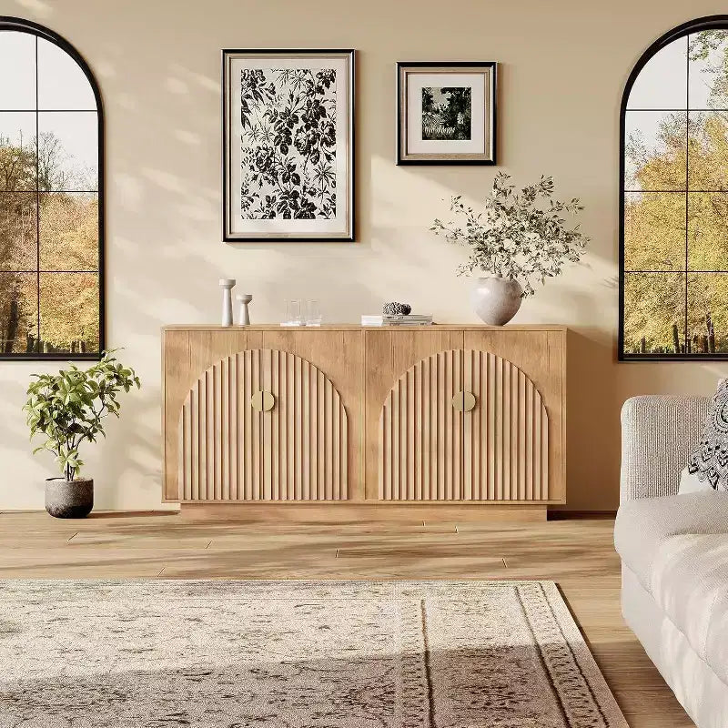63" Modern Farmhouse Sideboard Buffet Cabinet with Arch Doors, Storage Console for Dining Room