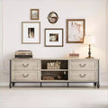 TV console with storage, mid-century modern TV unit featuring 4 metal Roman columns and 4 drawers, perfect for the living room.