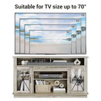 Meuble TV adapté aux téléviseurs de 65 pouces, doté d'un éclairage LED, de spacieux placards de rangement, d'étagères réglables et d'une installation facile.
