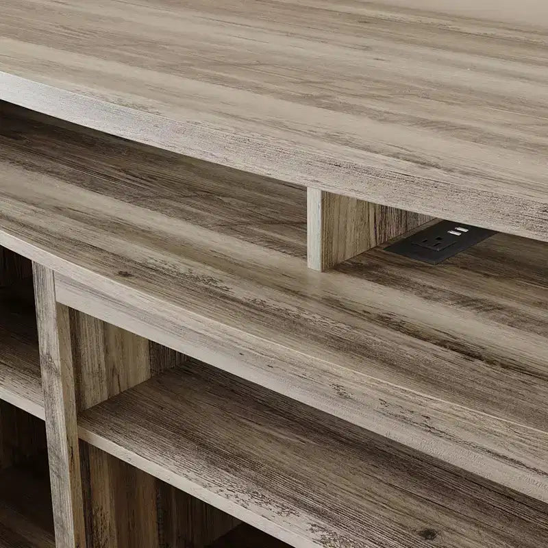 TV stand suitable for 65-inch TVs, featuring LED lighting, spacious storage cabinets, adjustable shelves, and easy installation.