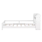 Lit plateforme avec étagères de rangement, tête de lit éclairée par LED, rail de sécurité, cadre de lit plateforme, aucun sommier tapissier requis, blanc, taille double