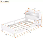 Lit plateforme avec étagères de rangement, tête de lit éclairée par LED, rail de sécurité, cadre de lit plateforme, aucun sommier tapissier requis, blanc, taille double