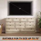 Commode en bois de 61" de large avec 12 tiroirs en rotin, meuble de rangement pour chambre, couloir, meuble TV moderne pour TV de 65"