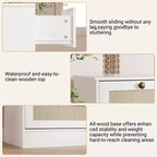 Commode en bois de 61" de large avec 12 tiroirs en rotin, meuble de rangement pour chambre, couloir, meuble TV moderne pour TV de 65"