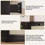 Commode en bois de 61" de large avec 12 tiroirs en rotin, meuble de rangement pour chambre, couloir, meuble TV moderne pour TV de 65"