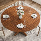 Table à manger ronde pour 4 personnes, table de salle à manger circulaire avec base en bois pour cuisine, salon, noyer