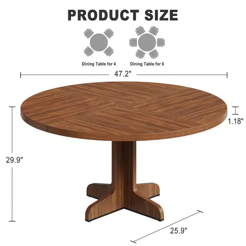 Round Dining Table for 4, Circle Dining Room Table with Wooden Base for Kitchen, Living Room,Walnut