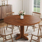 Table à manger ronde pour 4 personnes, table de salle à manger circulaire avec base en bois pour cuisine, salon, noyer