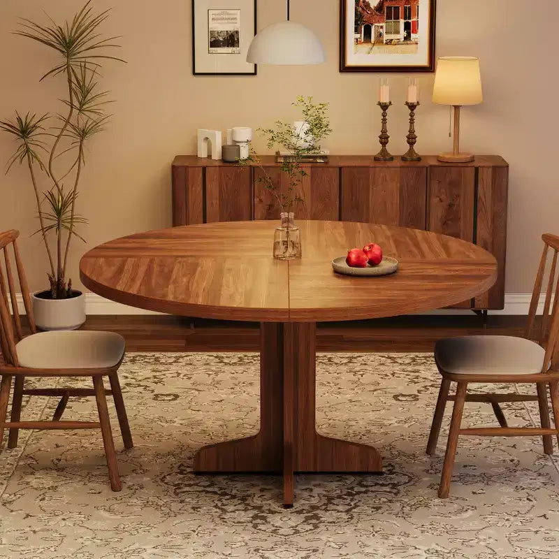 Round Dining Table for 4, Circle Dining Room Table with Wooden Base for Kitchen, Living Room,Walnut