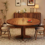 Table à manger ronde pour 4 personnes, table de salle à manger circulaire avec base en bois pour cuisine, salon, noyer