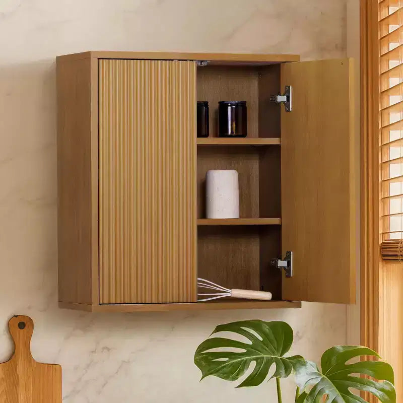 Armoire murale bohème moderne à 2 portes avec bois massif et façades cannelées contemporaines