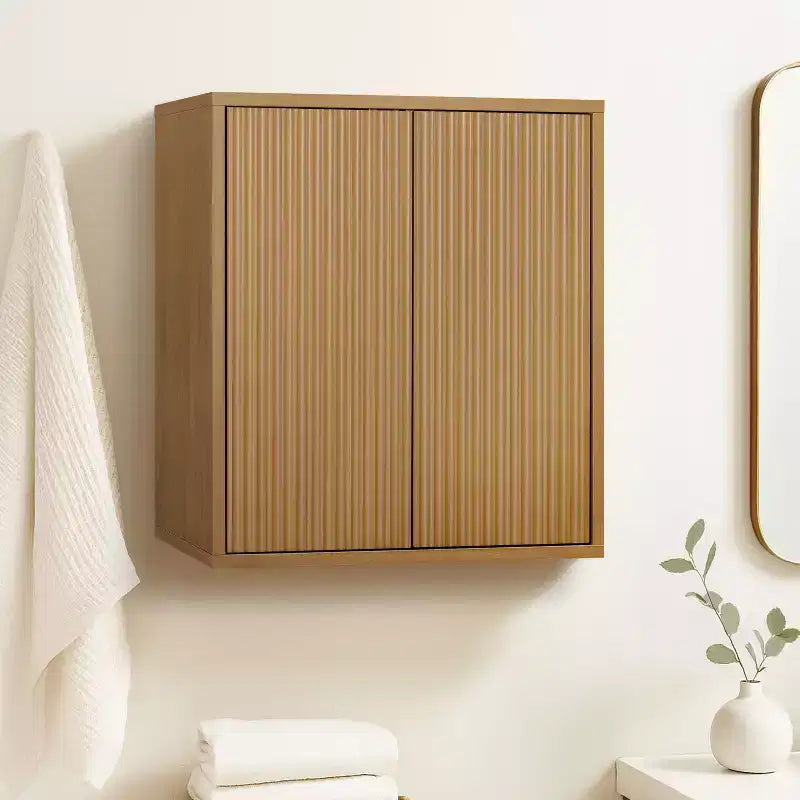 Armoire murale bohème moderne à 2 portes avec bois massif et façades cannelées contemporaines