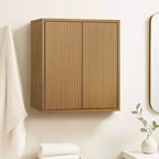 Armoire murale bohème moderne à 2 portes avec bois massif et façades cannelées contemporaines