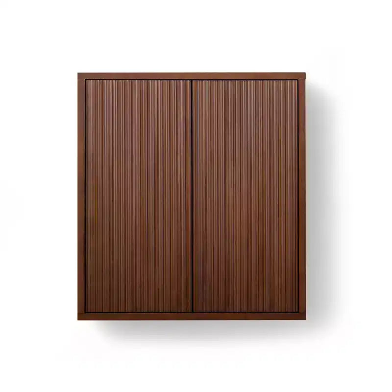 Armoire murale bohème moderne à 2 portes avec bois massif et façades cannelées contemporaines