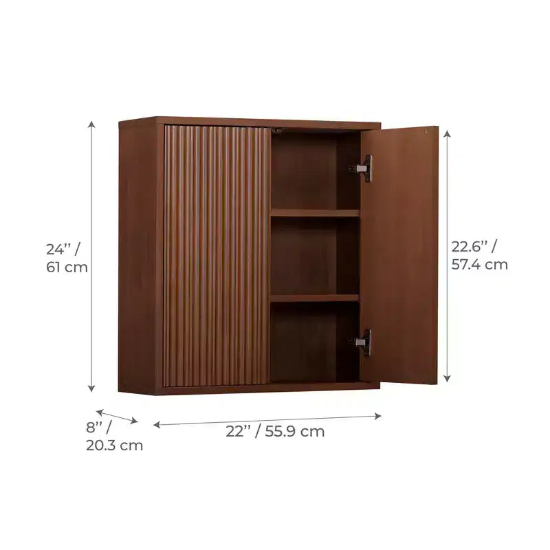 Armoire murale bohème moderne à 2 portes avec bois massif et façades cannelées contemporaines