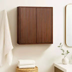 Armoire murale bohème moderne à 2 portes avec bois massif et façades cannelées contemporaines