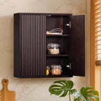 Armoire murale bohème moderne à 2 portes avec bois massif et façades cannelées contemporaines