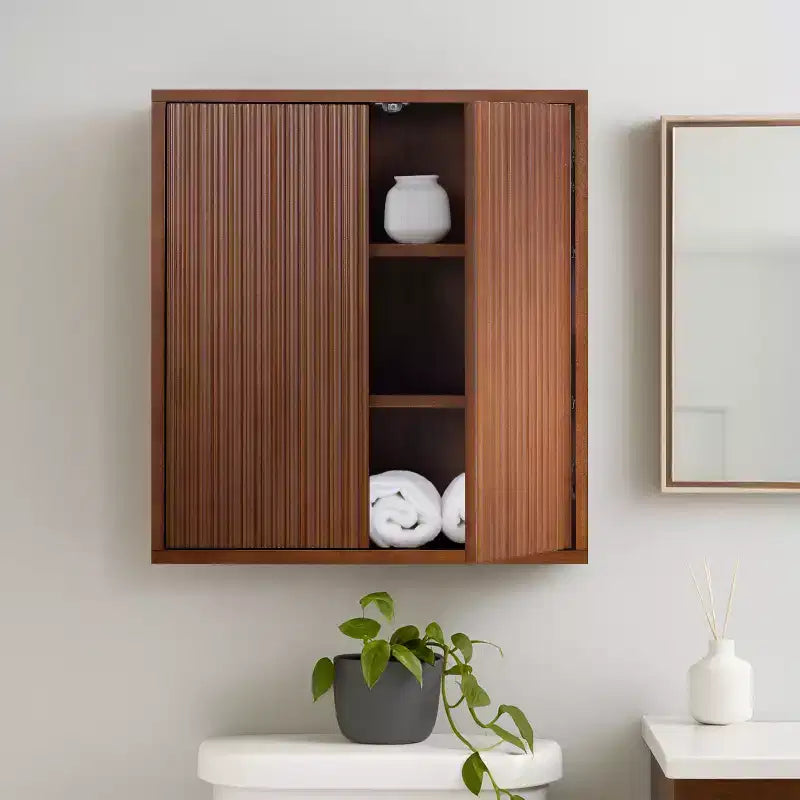 Tremolo Modern Boho 2-Door Wall Cabinet with Solid Wood & Contemporary Fluted Fronts