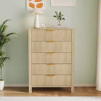 Petits espaces, commode à 5 tiroirs cannelée, style ferme moderne, meuble en bois pour chambre à coucher