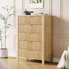 Petits espaces, commode à 5 tiroirs cannelée, style ferme moderne, meuble en bois pour chambre à coucher