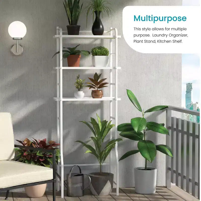 Home Zone Living Over-the-Toilet 3-Tier Storage Organizer with Bamboo Accent and Steel Frame, Freestanding Bathroom Shelf, White
