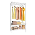 Metal 3 Tier Standing Clothing Rack with 1 Hanger Rod & 3 Open Shelves, Portable Closet Organizer for Clothes, for Bedroom,35.4W x 17.7D x 68.9H