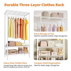Portant à vêtements métallique à 3 niveaux avec 1 tringle et 3 étagères ouvertes, organisateur de placard portable pour vêtements, pour chambre, 90L x 45P x 175H