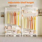 Portant à vêtements métallique à 3 niveaux avec 1 tringle et 3 étagères ouvertes, organisateur de placard portable pour vêtements, pour chambre, 90L x 45P x 175H